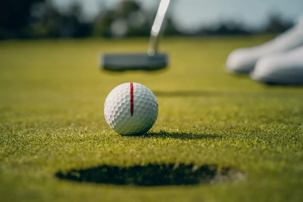 Golf ball on the green ready to putt